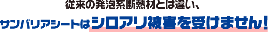 従来の発泡系断熱材とは違い、サンバリアシートはシロアリ被害を受けません！